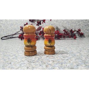 Mini Wood Tropical Sunset Salt & Pepper Shaker Set